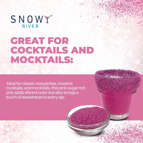 Rimmer Rimming 16oz Snowy River Pink, Cocktail & Margarita Sugar - Vibrant Color Glass Sugar with Medium Crystal