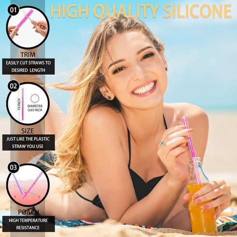Reusable Silicone Drinking Straws, 12 Pcs Eco Friendly Straws with 2 Cleaning Brushes for 30oz and 20oz Tumblers