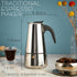 Mixpresso 6 Cup Greca Stovetop Espresso Pot, 300ml/10oz Moka Pot, Stainless Steel Coffee Maker for Camping or Home Use
