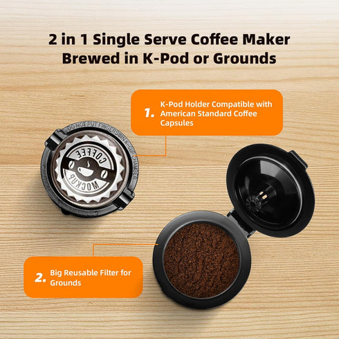 6 12 oz. Horavie Mini Single Serve Coffee Maker for K Cup and Ground Coffee, Fast Brew One Cup Coffee Machine