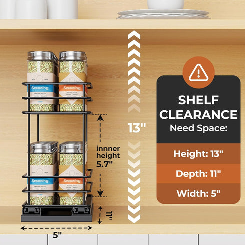 Mystozer 4.33" Wx10.43 Dx8.66 1 2 Pull Out Spice Rack Organizer for Cabinet, Slide Out Spice Racks, Easy to Install, H