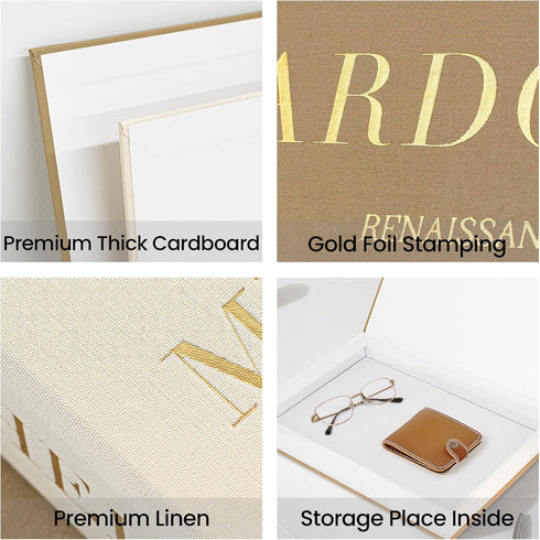 Jerriecori Set 2 Decorative Books for Home Decor - Renaissance Coffee Table Books - of Linen Fake Books Storage Box