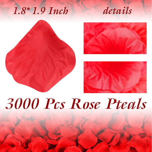 3000 Pcs Silk Rose Petals, Red Rose Flower Petals for Wedding, Valentines, Romantic Night, Birthday Decor