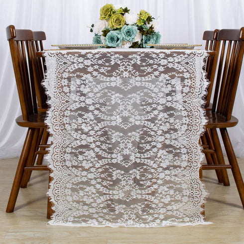 ShinyBeauty 30x120-Inch White Lace Table Runner, Vintage Lace Table Cover, Rustic Floral Embroidered Table Linen