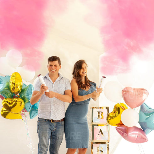 2 Pack PrimePure Gender Reveal Confetti Cannon - Biodegradable Powder Cannons Smoke Bomb - Pink, - Party Poppers Baby