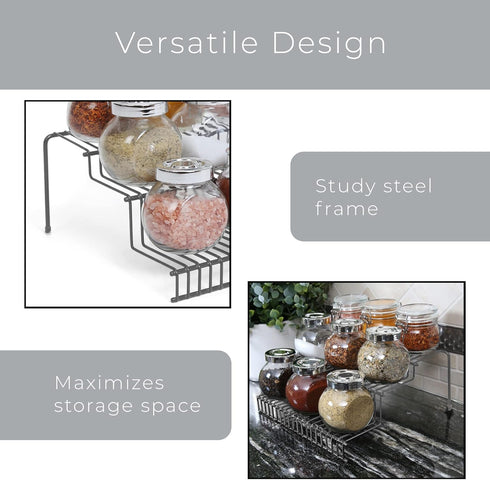 Smart Design 3-Tier Spice Rack, Steel Metal Wire, Rust Resistant, 10.25 x 4.25 Inch - Charcoal Gray