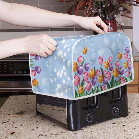 Extra Large Blue Flower Toaster Oven Cover, Quilted 2 Slice Kitchen Small Appliance Cover for Most Standard Toasters