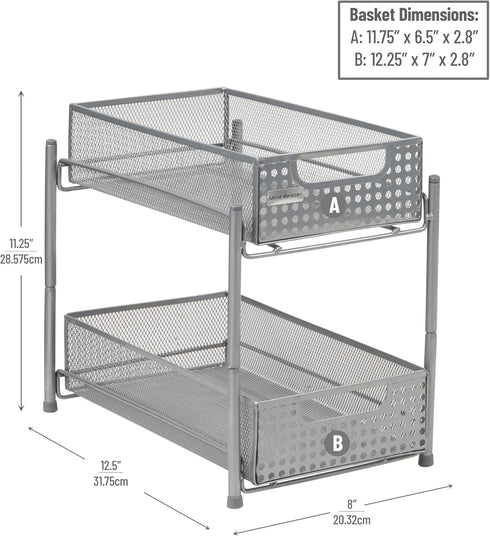Mind Reader Accessory Organizer, 2 Tier Metal Mesh Supply Storage for Makeup, Crafts, Office, Kitchen, 8" L x 12.5" W x