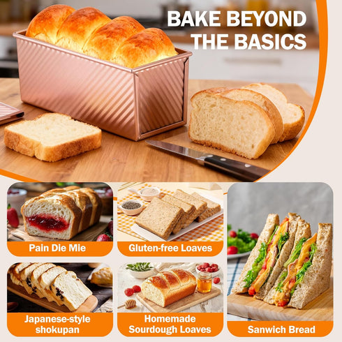 Gicyiit 13x4 inch, 2.2LB Pullman Loaf Pan with Lid, Premium Nonstick Sandwich Bread Loaf Pan for Homemade Sourdough