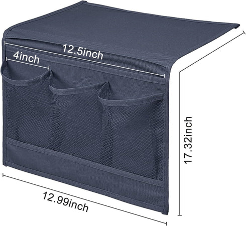4 Surblue Bedside Caddy Pockets Bedside Storage Organizer for TV Remote Control Phone Glasses Magazine (Navy)