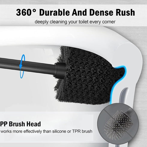 Silver Chrome Toilet Bowl Brush with Holder with Removable Plastic Liner, Durable Bathroom Cleaning Tool, Bathroom
