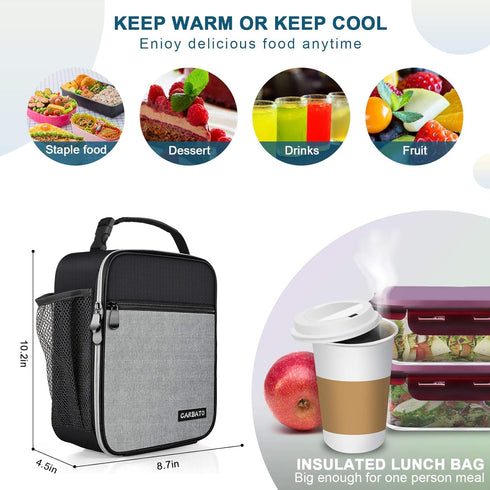 Durable Insulated Lunch Bag - Reusable Tote Bag for Men, Women, Adults, Black Gray