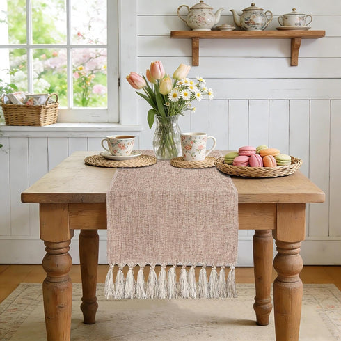 48 Inches (55" yuboo Boho Table Runner - Neutral Coffee Table Runner for Living Room, Spring Mothers Day Decor, Small