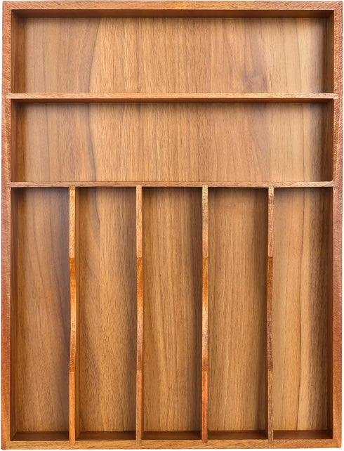 Kitchen Drawer Organizer - Acacia Silverware Holder, Extra Deep Grooved Divider, 7 Slots Cutlery Organizer Flatware Tray