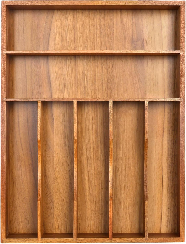 Kitchen Drawer Organizer - Acacia Silverware Holder, Extra Deep Grooved Divider, 7 Slots Cutlery Organizer Flatware Tray