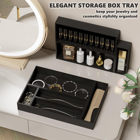 Black Bamboo Kitchen Drawer Organizer Bins, Stackable for Silverware, Utensils, Cutlery, 9" x 3" x 2.5"