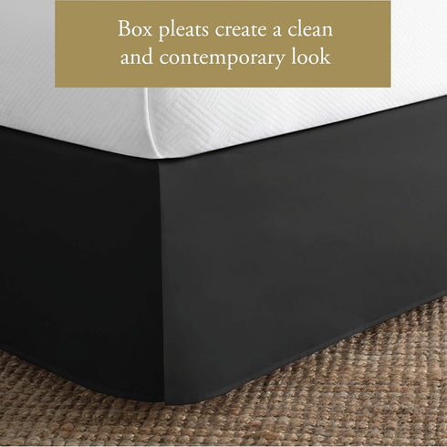 Luxury Hotel Tailored Bed Skirt, Box Pleats, Twin Size, 14 Inch Drop, Black