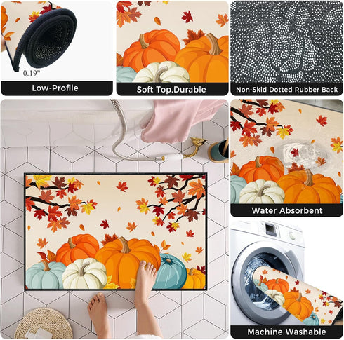 Fall Doormat Harvest Pumpkin Door Mat 18x30, Non-Slip Carpet for Thanksgiving Farm Autumn Decor