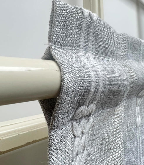 GOHD Country Road Tiers Kitchen Curtains Boho Jacquard Stripe Tassel Bathroom Window Curtain 3 Size, 100% polyester(36in,Grey)