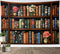 LB Retro Bookshelf Tapestry Wall Hanging Potted Plants With Pink Rose Floral