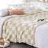 Cozy 50"*70" WRENSONGE Checkered Throw Blanket, Beige Soft Fluffy Warm Hand Made Throw Blankets for Couch, Sofa, Chair