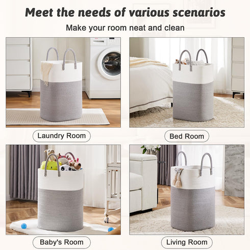 Woven Cotton Rope Laundry Basket, 80L Versatile Hamper for Dirty Clothes, Baby Toys, and Blankets in Bathroom and