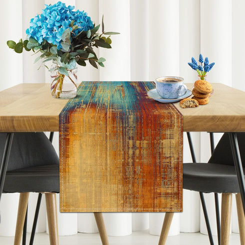 AILUER Country (13"x 108") Blue Cyan Long Table Runners Rustic Farmhouse Linen Table Runners Yellow Orange Retro Small