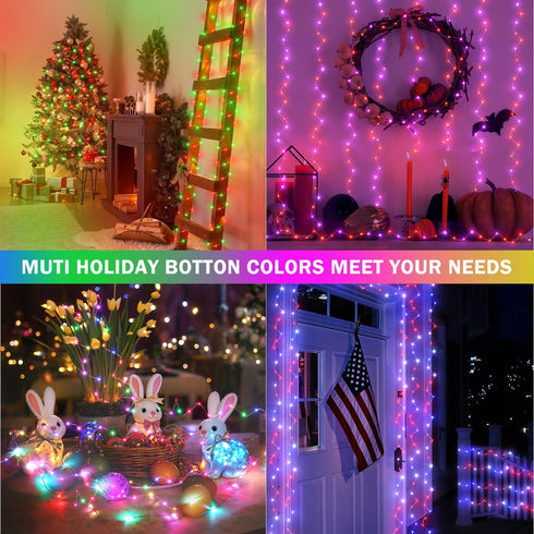 50FT 150 30V 24 150 LED Fairy Lights Plug in, RGB Colors+Warm White Color Changing Twinkle Lights, Lighting Modes Timer