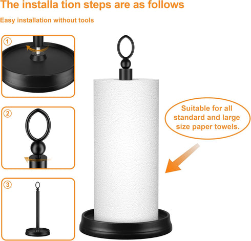 Heavy Weighted Base Paper Towel Holder for Countertop, Steel Stand for Kitchen, Bars & Dining Tables