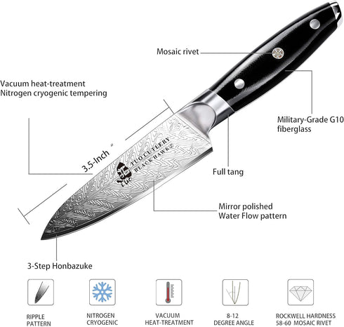TUO 3.5 Inch Paring Knife - Ultra Sharp Peeling Knife - High Carbon Stainless Steel with G10 Handle Gift Box