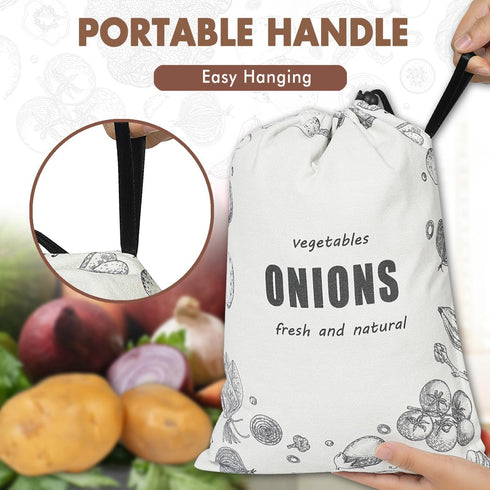 TOGETRUE Potato Onion Storage Bag, Washable Canvas Onion and Potato Storage Bag, Drawstring Garlic Onions Potatoes