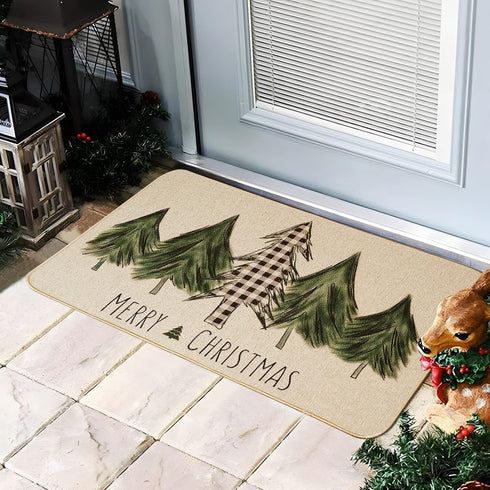 ONWAY Christmas Trees Door Mat, Seasonal Winter Happy Holiday Doormat, Low-Profile Kitchen Rug for Home Decor