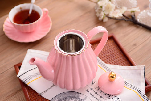 Set- Set, Jusalpha Porcelain Tea Pink Teapot and Creamer Sugar Bowl TW (Pink)