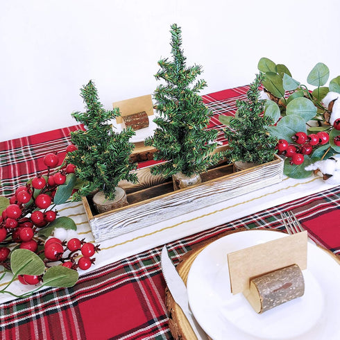 Winlyn 3 Pack Mini Canadian Pine Trees with Wood Bases, Artificial Miniature Christmas Trees for Holiday Decoration