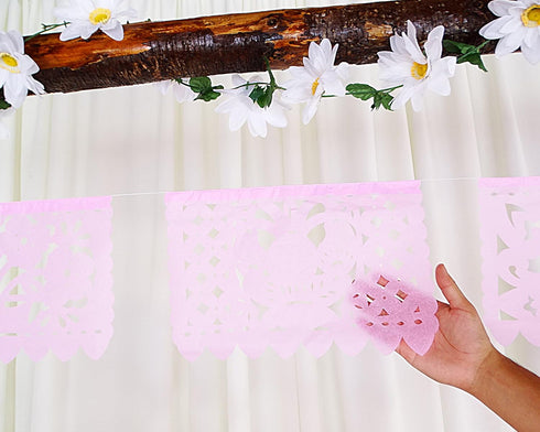 Mexican Banner Flags Light Pink Papel Picado - Over 60 feet Long Pastel Pink Tissue Paper Garland for Weddings,