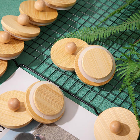 12 2. 64 1. 97 Inch Tessco for you Tessco Pcs Yogurt Jar Lids Bamboo Wood with Silicone Sealing Rings Lids Compatible