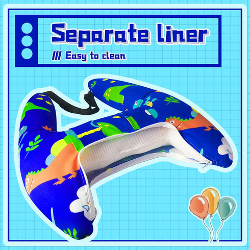 Ivtivfu H-Shape Car Seat Pillow for Kids (Blue Dinosaur), Kids Car Pillows for Sleeping, Child Car Sleeping Head
