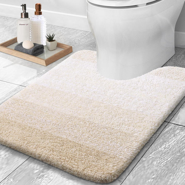 OLANLY U-Shaped Toilet Rugs 24x20 - Extra Soft Absorbent Microfiber Non-Slip Plush Shaggy Bath Mat in Light Beige