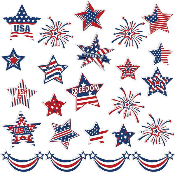 Whaline 24Pcs Patriotic Refrigerator Magnets, 4th of July Stars Fireworks Magnetic Stickers for Decor