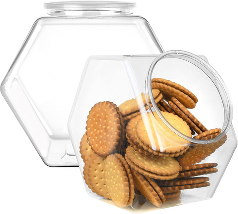 DilaBee 2-Pack Plastic Cookie Jar, 1.5 Gallon (197oz) Large Hexagon Candy Dish with Lid for Kitchen, BPA-Free