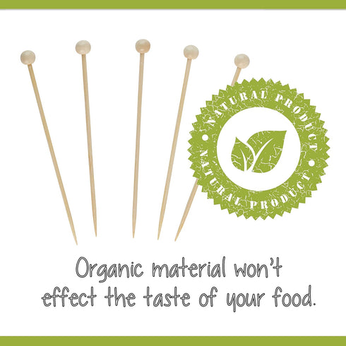 Plasticpro Cocktail Picks Bamboo Toothpicks with Ball End - 6 inches Pack of 200 for Appetizers and Desserts