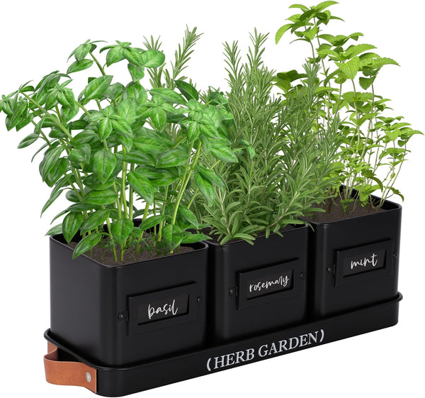 PERFNIQUE Indoor Herb Garden, Herb Planter Set with Tray, Farmhouse Indoor Plant