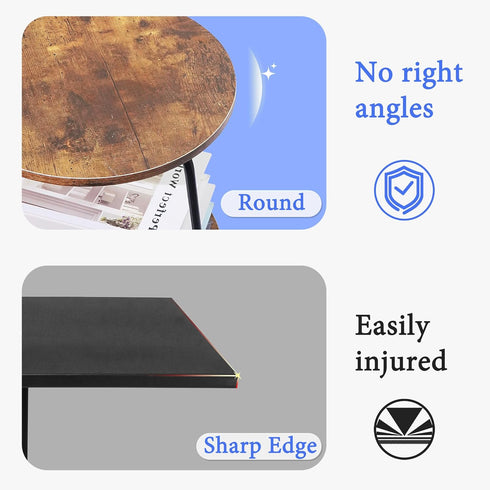 3 Small Round Side Table- Tier End Table with Storage Shelf, Slim Industrial Coffee Table for Small Spaces, Living