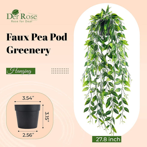 1Pcs Der Rose Small Fake Hanging Plants Artificial Pea Pod Faux Hanging Plants Indoor for Home Room Shelf Bookshelf