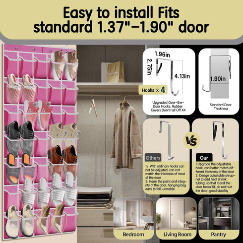 PAULONE 35 Pocket Over the Door Shoe Organizer,Reusable Breathable Large Mesh Bag Men's & Women's Sneaker