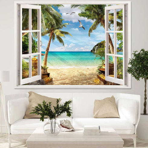 Leeisysme Beach Landscape Tapestry: Tropic Ocean Sea Island Palm Tree Seaside Tapestries for Living Room Summer Wall