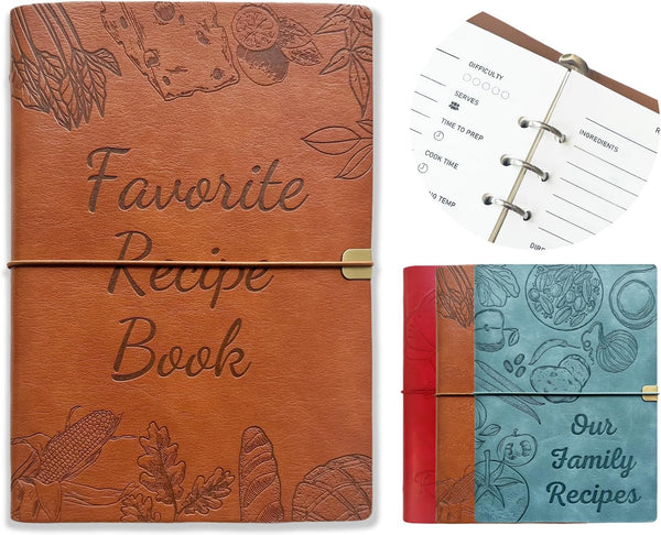 Blank Recipe Book To Write In Your Own Recipes - 5.6 X 8.2 Recipe Ring Binder with PU Leather Cover