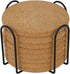8 Pcs Thicker Cork Drink Coasters with Holder, Absorbent for Coffee Table, Wooden Coaster Set