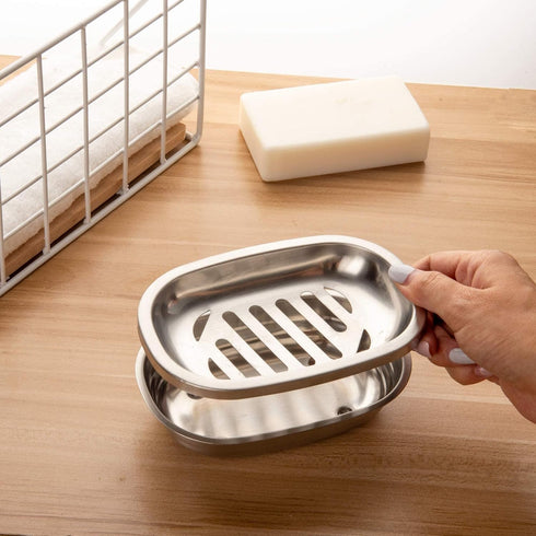IMEEA Silver Soap Dish, SUS304 Stainless Steel Brushed Bathroom Soap Holder with Drain