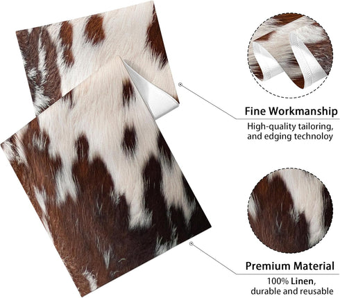 LXXTK 13x71 Inch Linen Cow Print Table Runner Farmhouse Western White Brown Cowhide Runners Table Decorations Rustic
